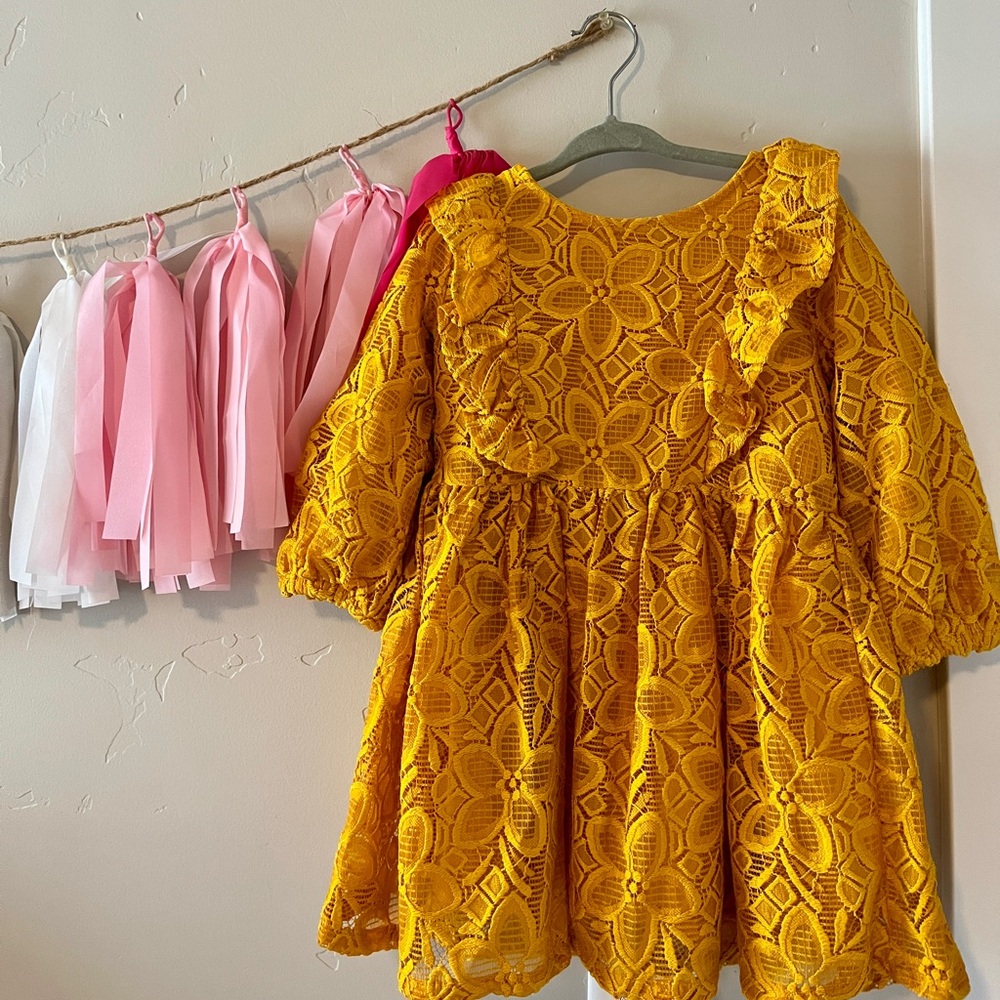Yellow Lace Floral Toddler Dress